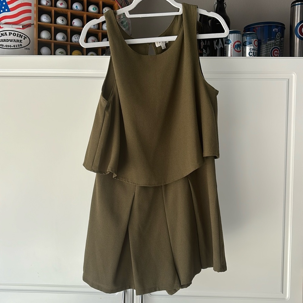Olive green romper, with open back